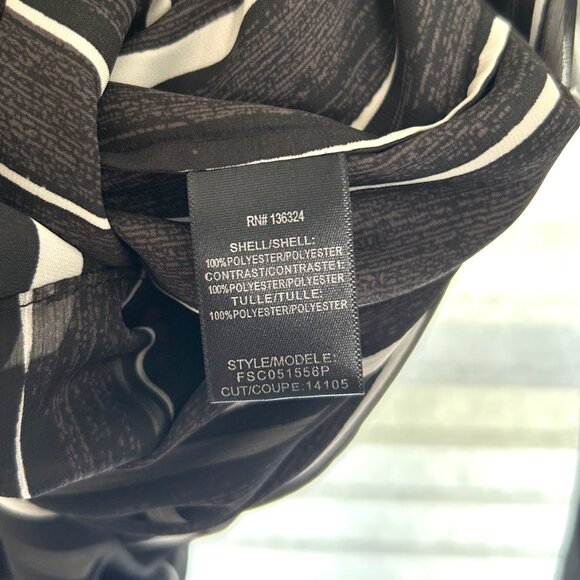 Halston Heritage Black Stripe Mini Dress, Crinkle Chiffon, Gold Detail, Sz. XL - Picture 5 of 11